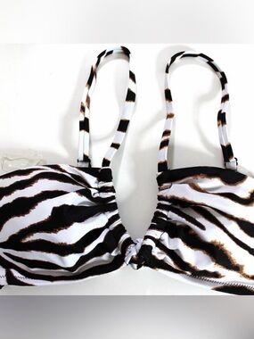 Bar III White and Black Animal Print Bikini Top